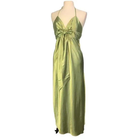 green emerald velvet dress SCOTT McCLINTOCK & JESSICA McCLINTOCK HUGE SATIN INSET HALTER EVENING   Vintage Clothing & Fashions